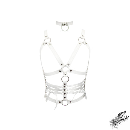 White Vegan Leather Corset Harness Bra