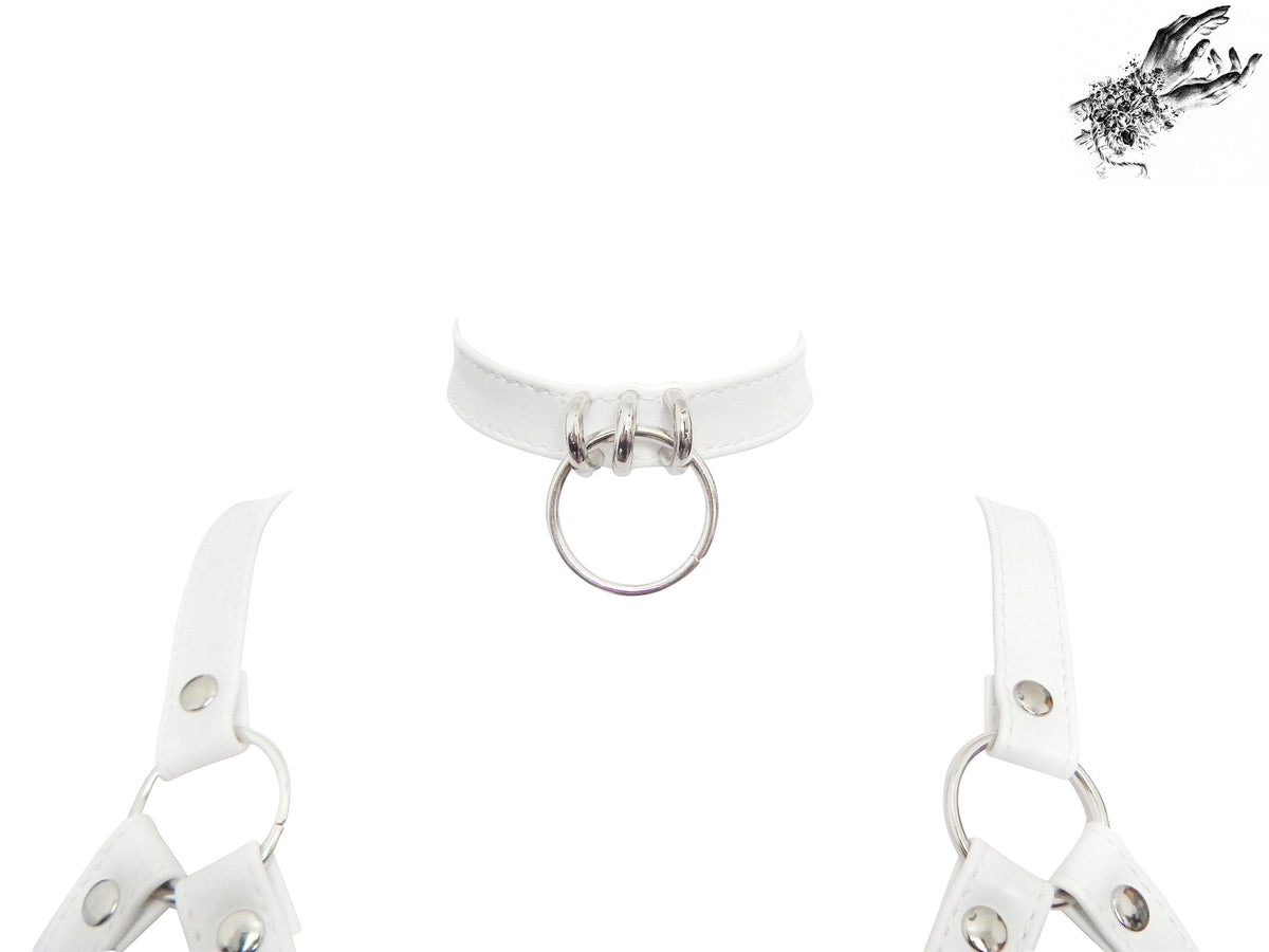 White Vegan Leather Corset Harness Bra