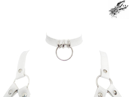 White Vegan Leather Corset Harness Bra