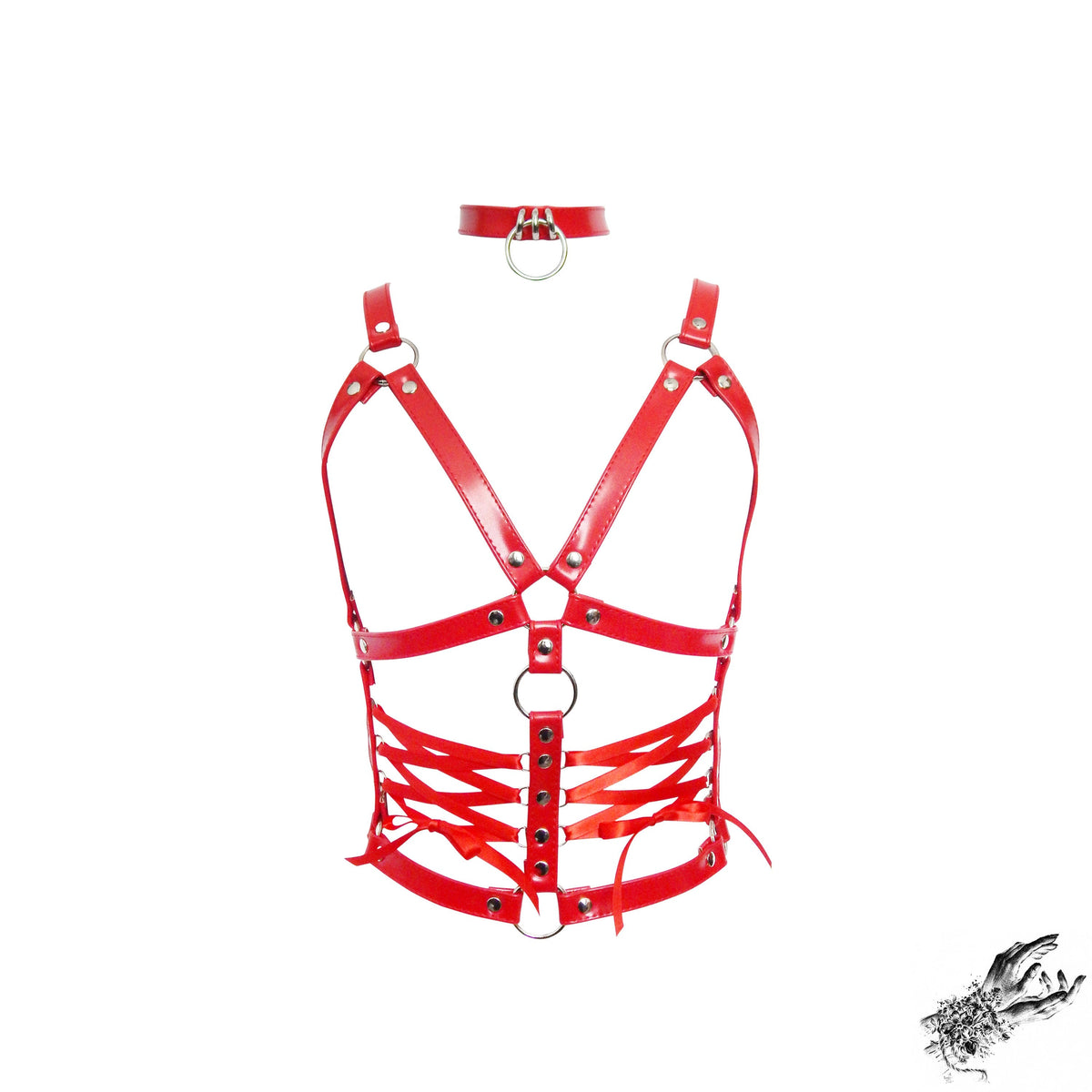 Red Vegan Leather Corset Harness Bra