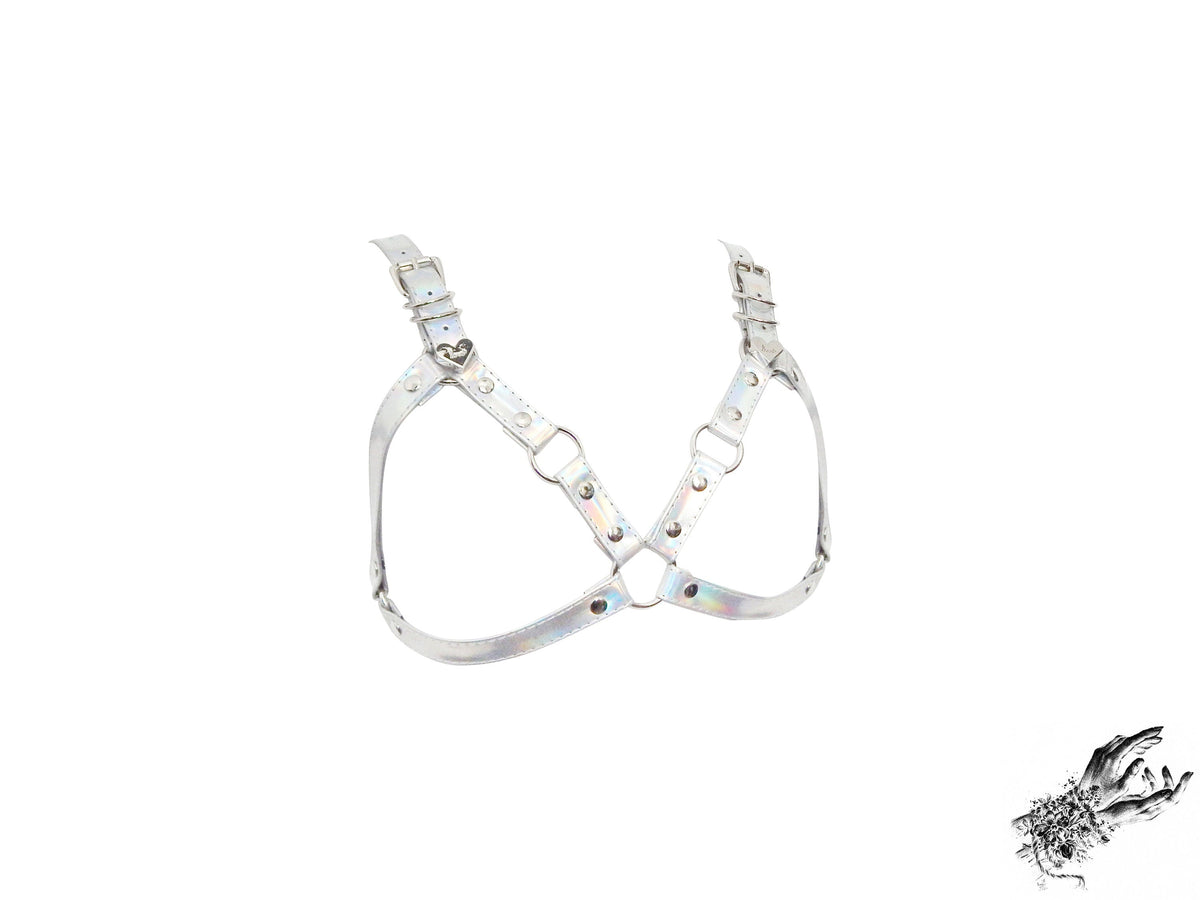 Holographic Silver Cage Harness Bra
