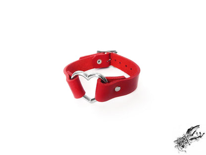 Red Leather Heart Ring Ankle Cuffs