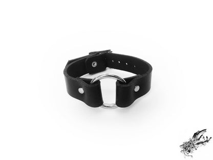 Black Leather O Ring Ankle Cuffs