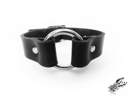 Black Leather O Ring Ankle Cuffs