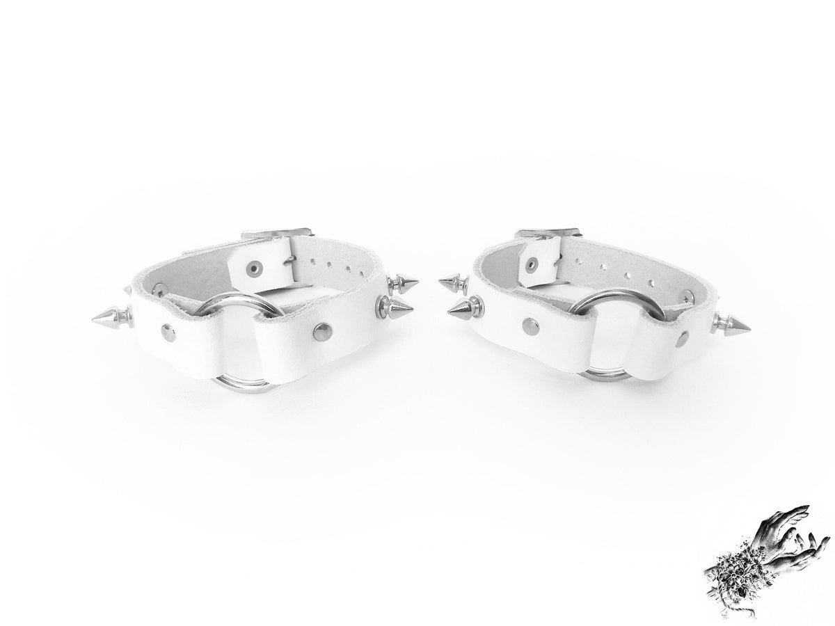 White Studded O Ring Ankle Cuffs