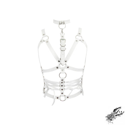 White Vegan Leather Corset Harness Bra