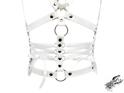White Vegan Leather Corset Harness Bra