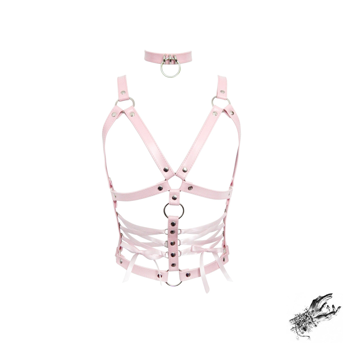 Pink Vegan Leather Corset Harness Bra