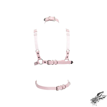 Pink Vegan Leather Corset Harness Bra