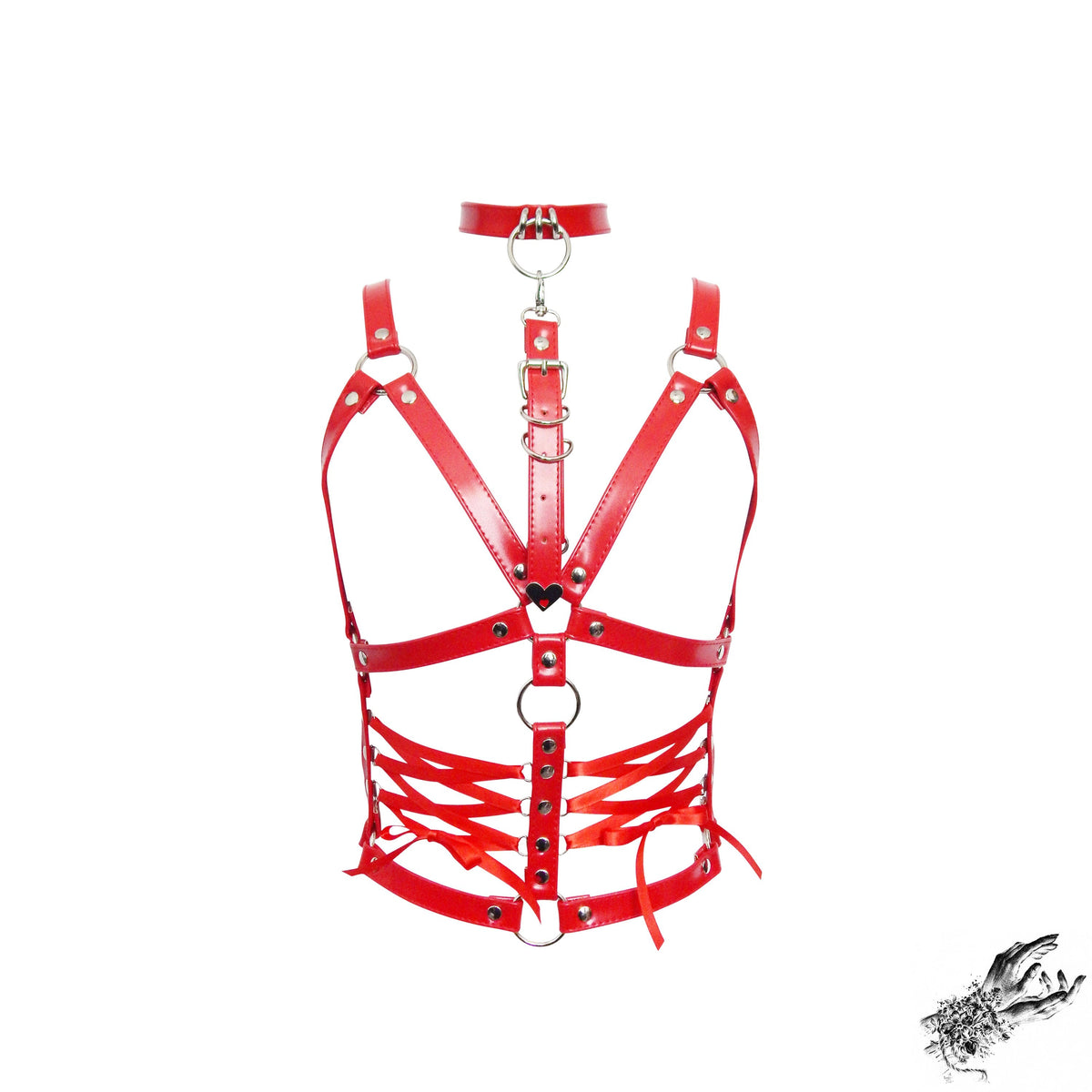Red Vegan Leather Corset Harness Bra