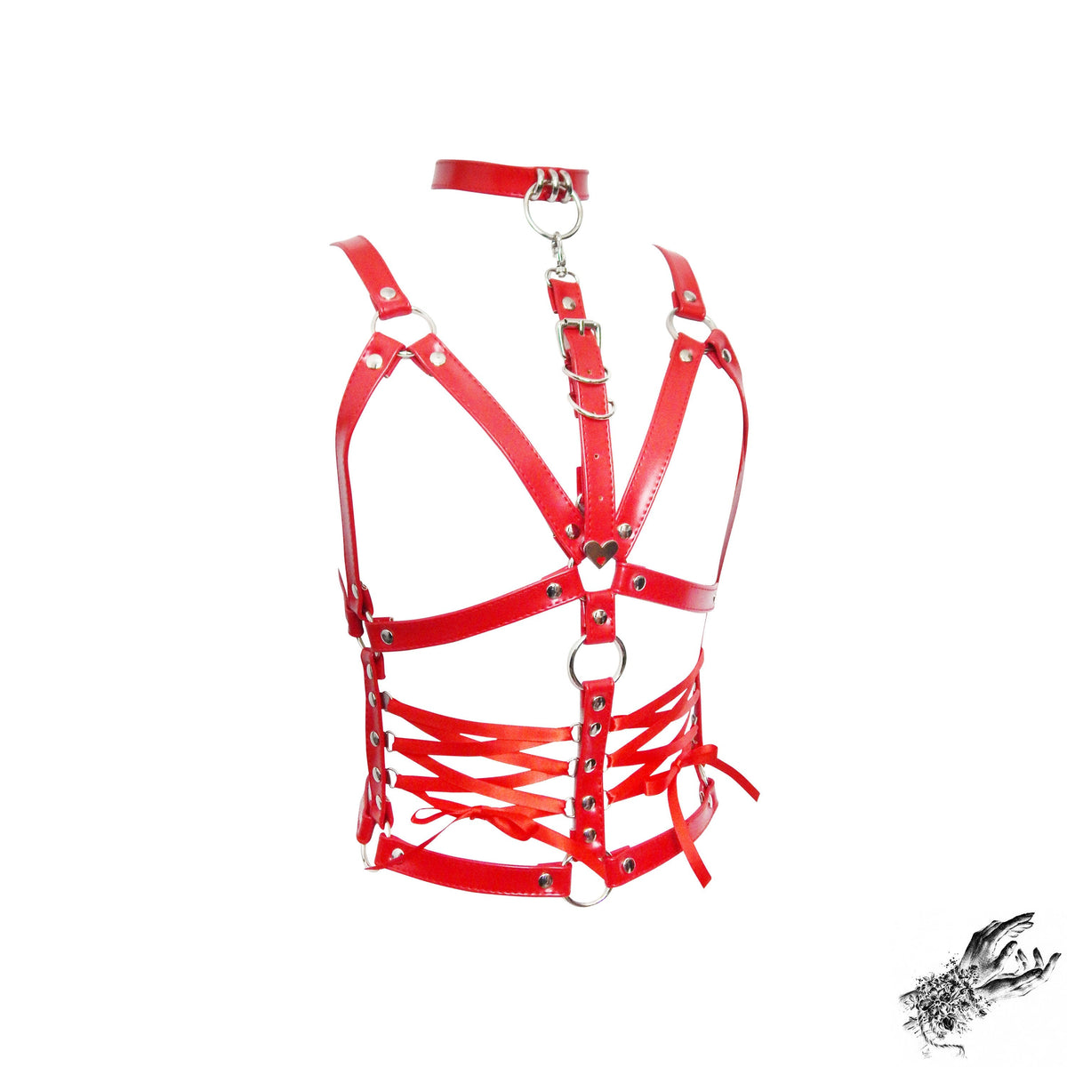 Red Vegan Leather Corset Harness Bra
