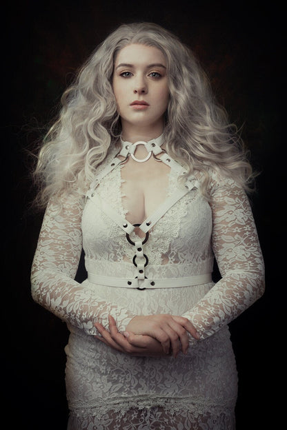 White Vegan Leather O Ring Harness
