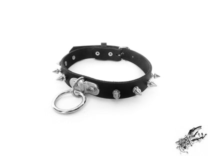 Black Leather Studded D and O Ring Choker