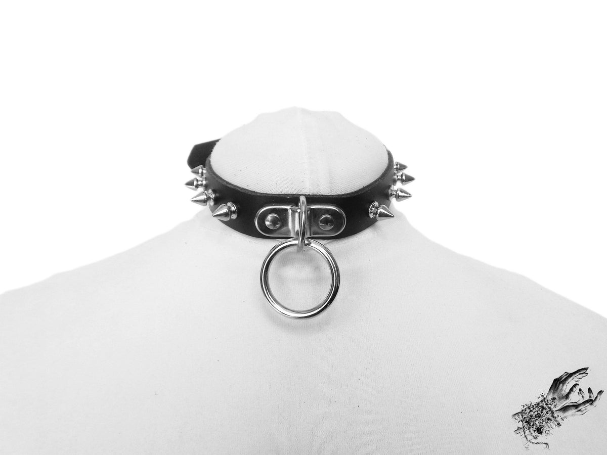 Black Leather Studded D and O Ring Choker