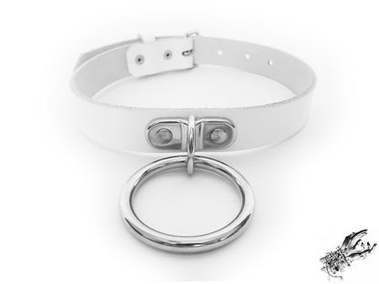 White Leather D and O Ring Choker