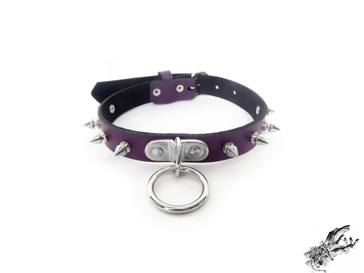 Purple Leather Studded D and O Ring Choker