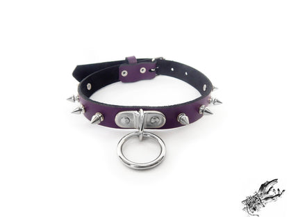 Purple Leather Studded D and O Ring Choker