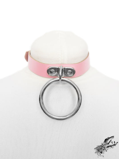 Pink Leather D and O Ring Choker