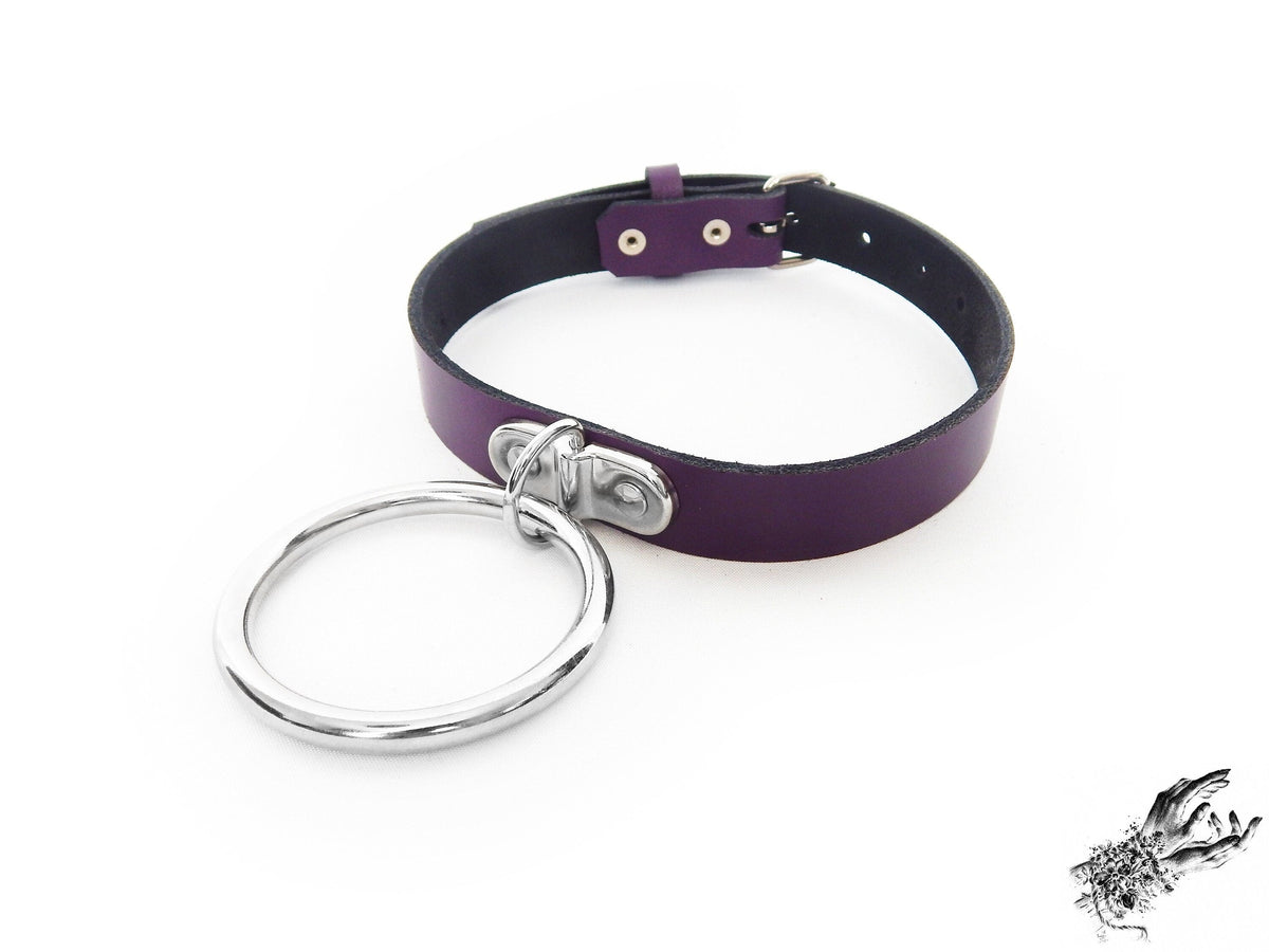 Purple Leather D and O Ring Choker