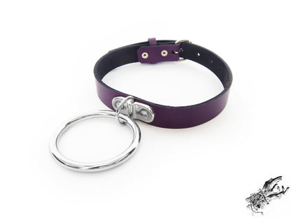 Purple Leather D and O Ring Choker