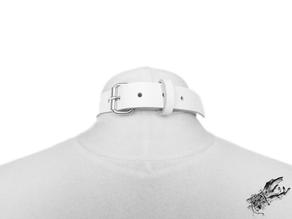 White Leather Heart Ring Choker