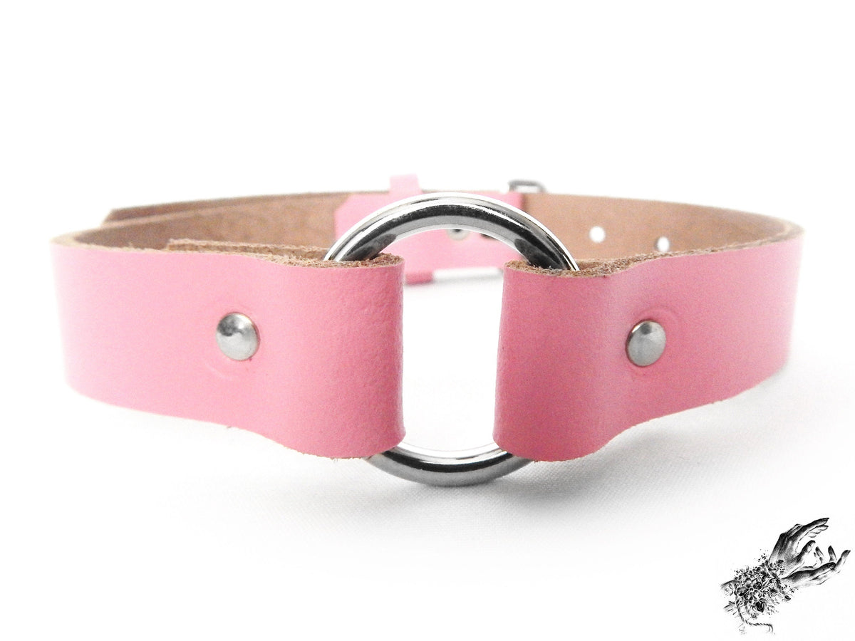 Pink Leather O Ring Choker