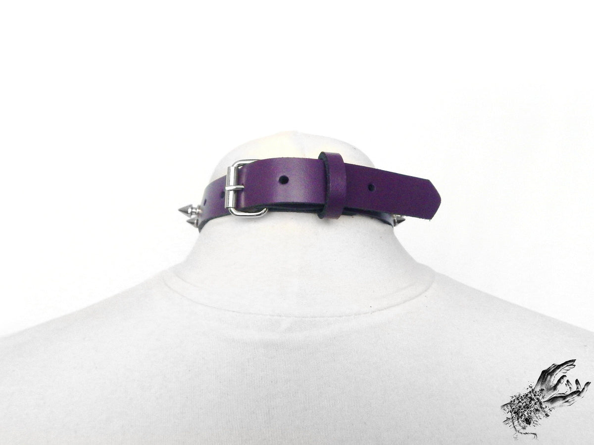Purple Leather Studded O Ring Choker
