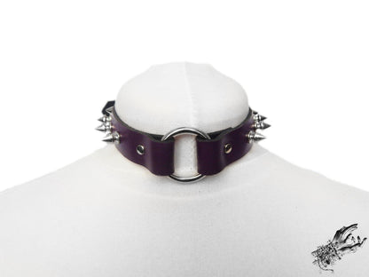 Purple Leather Studded O Ring Choker