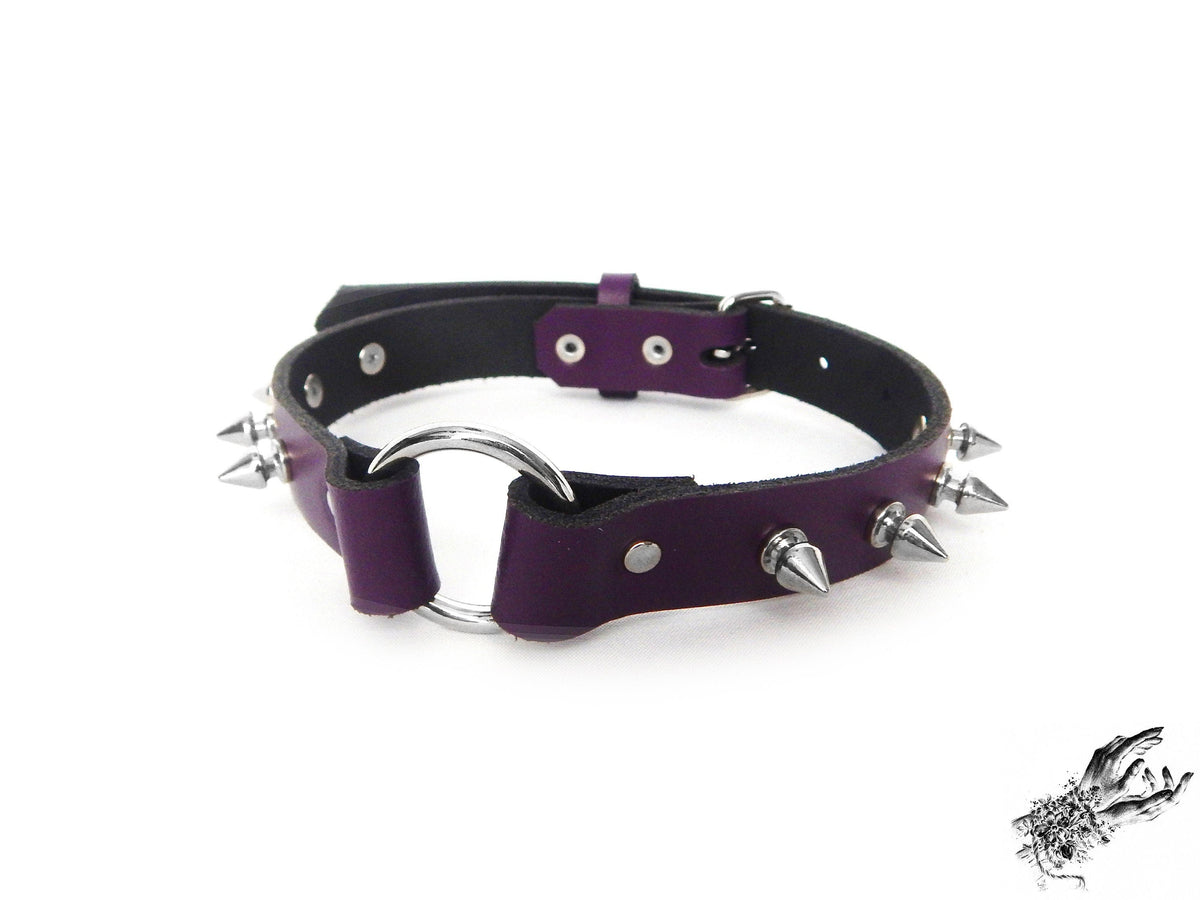 Purple Leather Studded O Ring Choker