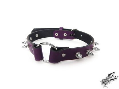 Purple Leather Studded O Ring Choker