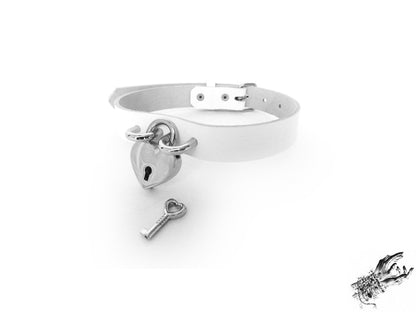 White Heart Padlock Choker with Key