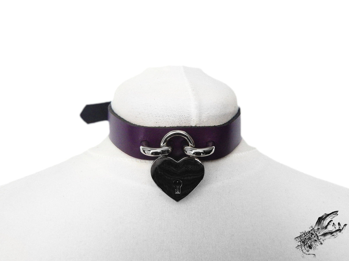 Purple Heart Padlock Choker with Key