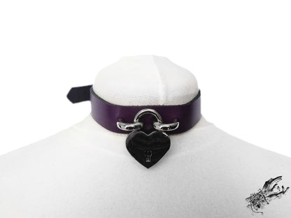 Purple Heart Padlock Choker with Key