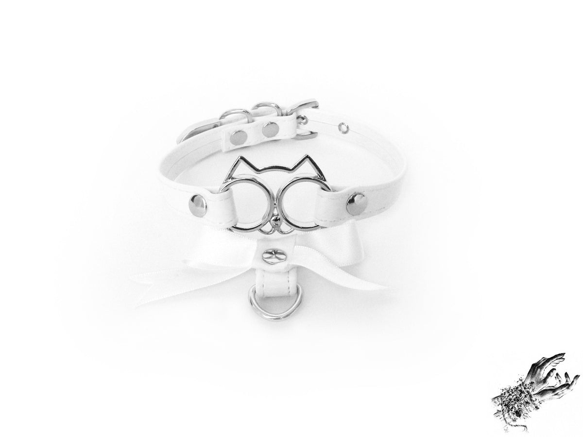 White Cat Ribbon Choker - LARGE SIZE
