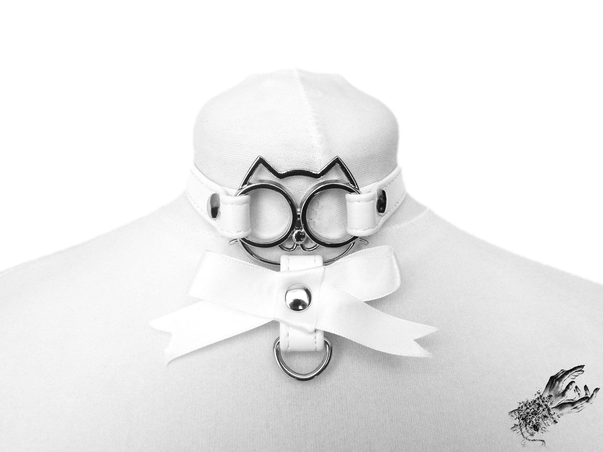 White Cat Ribbon Choker - LARGE SIZE