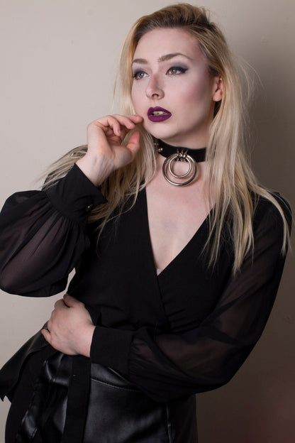 Black Studded Double O Ring Choker