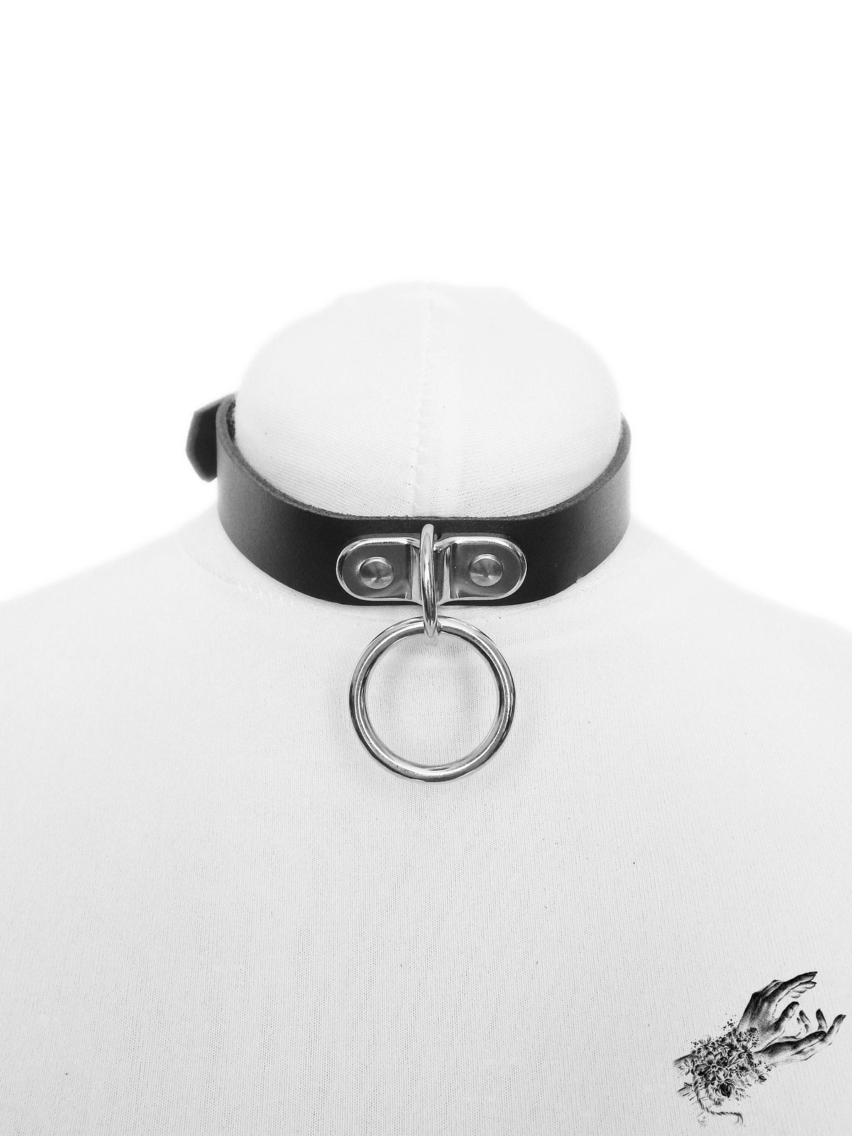 Black Leather D and O Ring Choker