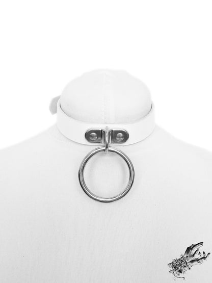 White Leather D and O Ring Choker