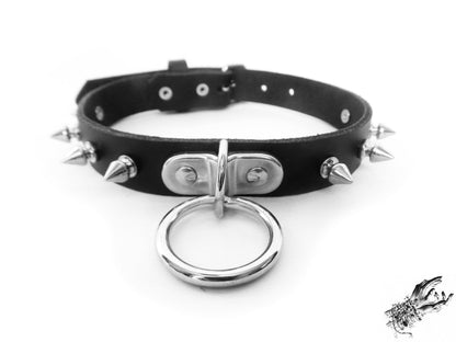 Black Leather Studded D and O Ring Choker