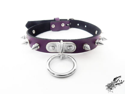 Purple Leather Studded D and O Ring Choker