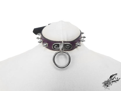 Purple Leather Studded D and O Ring Choker