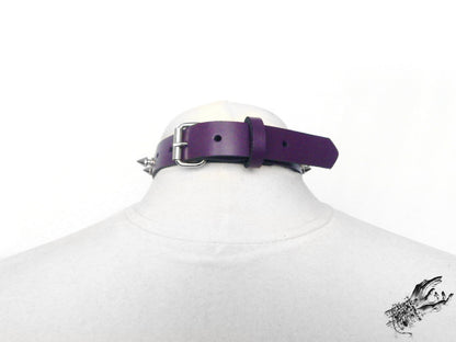 Purple Leather Studded D and O Ring Choker