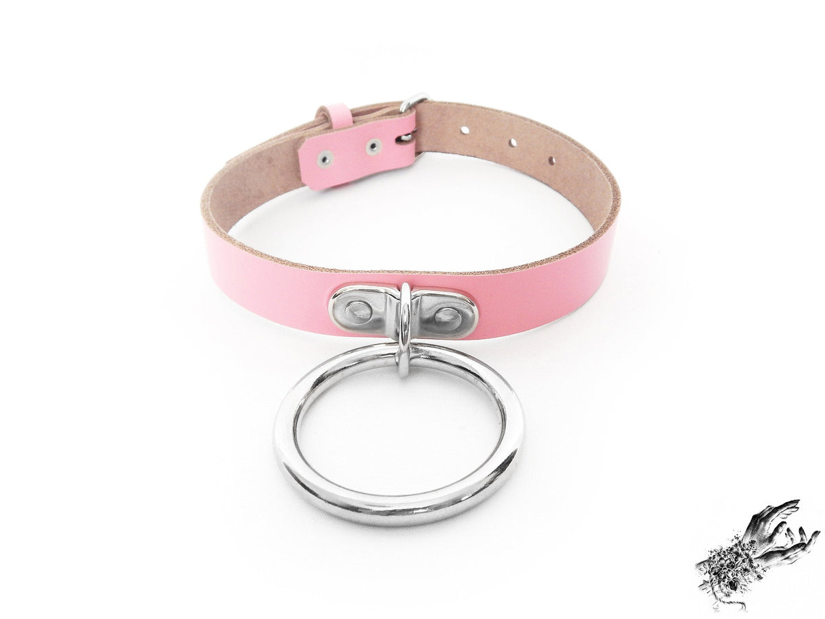 Pink Leather D and O Ring Choker