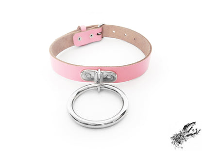 Pink Leather D and O Ring Choker