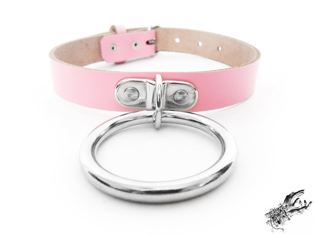 Pink Leather D and O Ring Choker