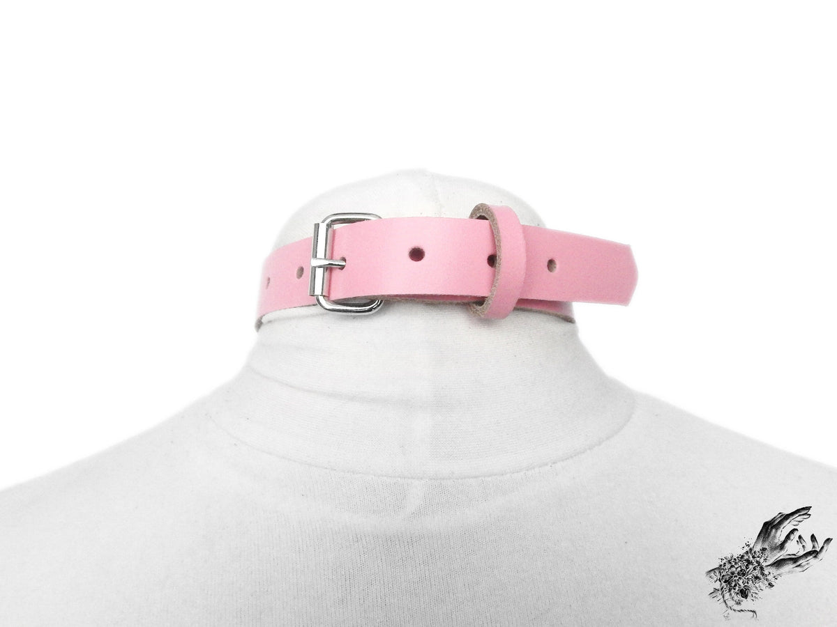 Pink Leather D and O Ring Choker
