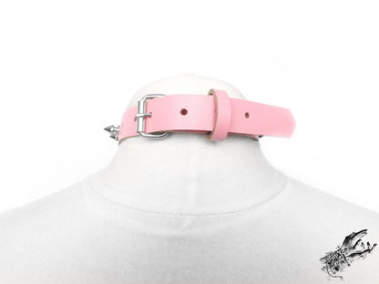 Pink Leather Studded Heart Ring Choker