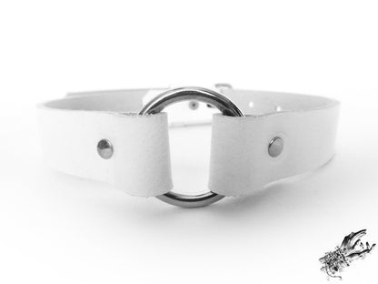 White Leather O Ring Choker