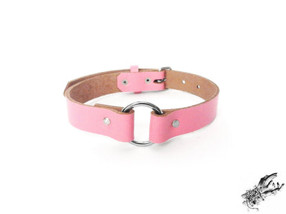 Pink Leather O Ring Choker
