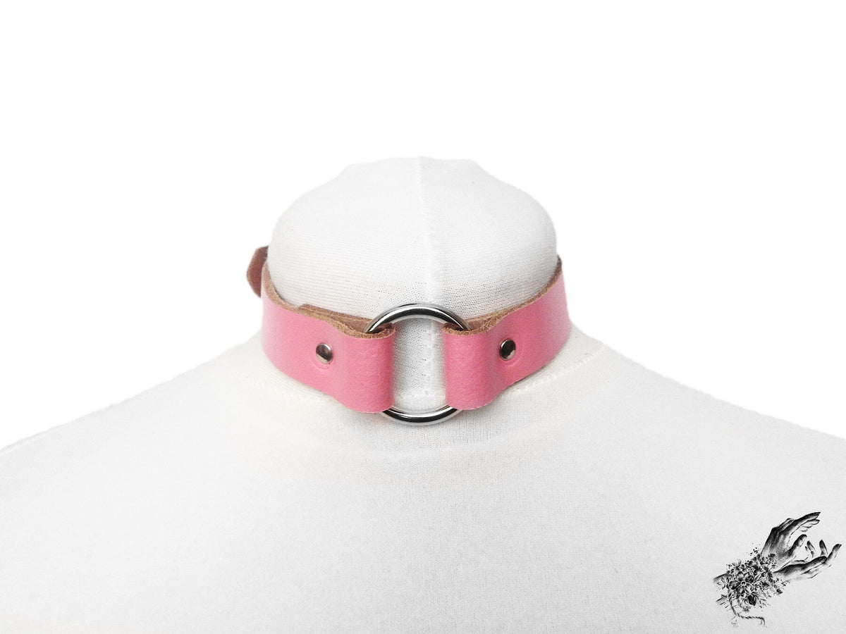 Pink Leather O Ring Choker